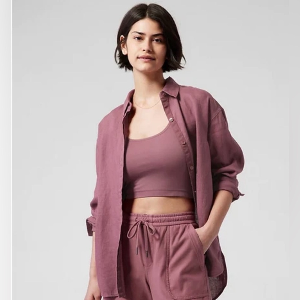 Athleta Playa Linen Button-Up Shirt - Dusty Rose